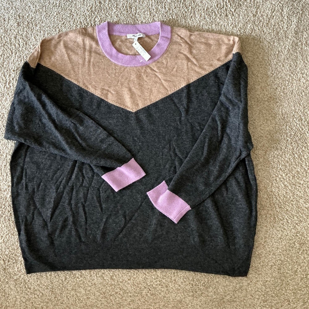 Madewell Colorblock Gray Tan Lilac Merino Alpaca Wool Blend Size XXL